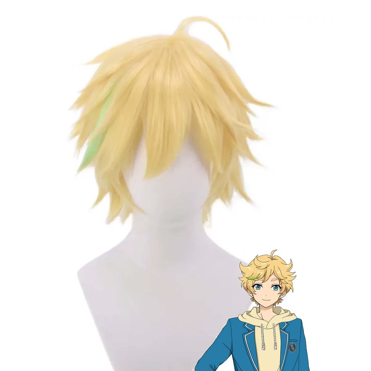 Sora Harukawa Cos Wig Ensemble Stars Blonde Light Green Highlight Spiky Short Hair Heat Resistant Synthetic Wig for Party