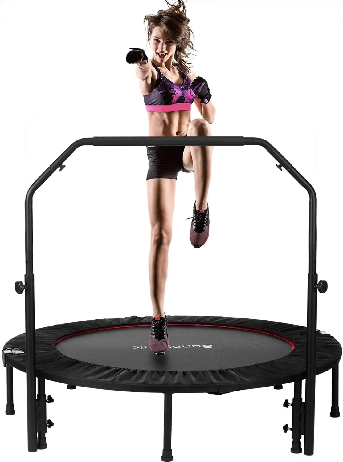 

48" Fitness Trampolines, Recreational Exercise Trampoline with 4 Level Adjustable Heights Foam Handrail, Jump T