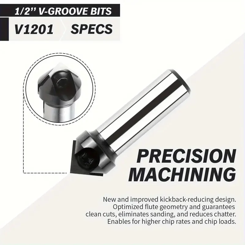 45 Degree wood V-Groove CNC Bit Woodworking Carbide Router Bit CNC End Mill 11/16" Cutting Dia 1/2" Shank