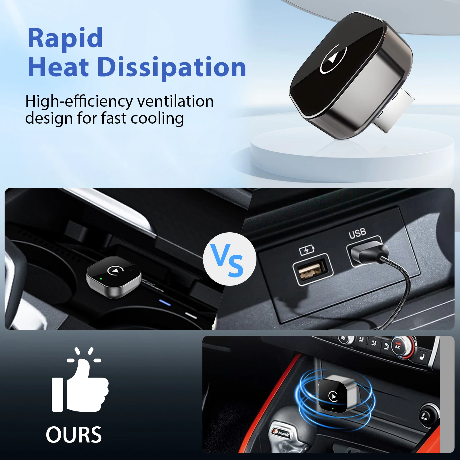 Mini Wireless CarPlay Adapter 2026 New Version - Stable No-Delay Plug&Play for Android Auto iPhone iOS USB/Type-C