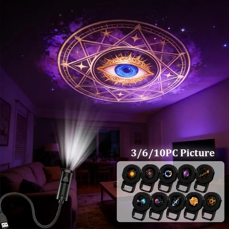 3/6/10 Pattern USB LED Projection Light Festive Atmosphere Light For Walls Ceilings Indoors Bedrooms Decorative Projection Light