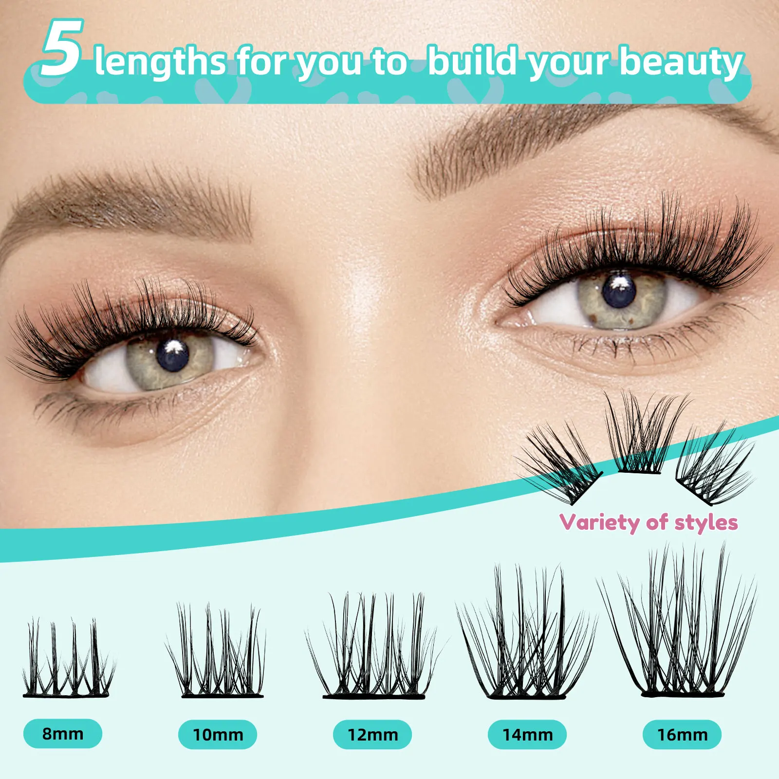 AMZGIRL Lash 144Pcs DIY Lashes Extension Clusters Lash Kit with Bond and Seal Remover Tweezer 3 Styles C Curl 8-16Mix Lashes ASA