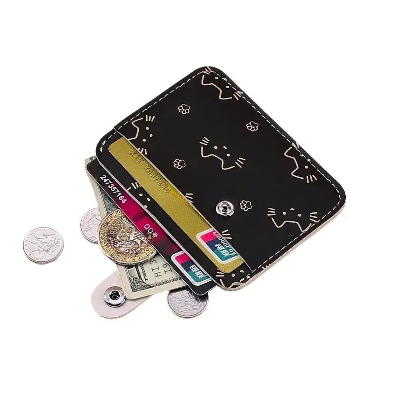 Niedliche Katzenmuster-Kartenhülle, Geldbörse für Damen und Mädchen, modische Geldtasche aus Kunstleder, kleine, schlanke Münztasche, praktisches Geschenk für den täglichen Gebrauch. – Detail 6