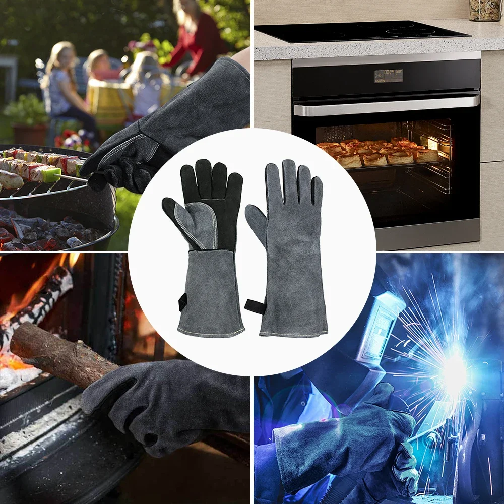 Heat Resistant Oven Gloves Mitts Baking BBQ Gloves For Grill Heat Insulation Leather Forging Welding Gloves