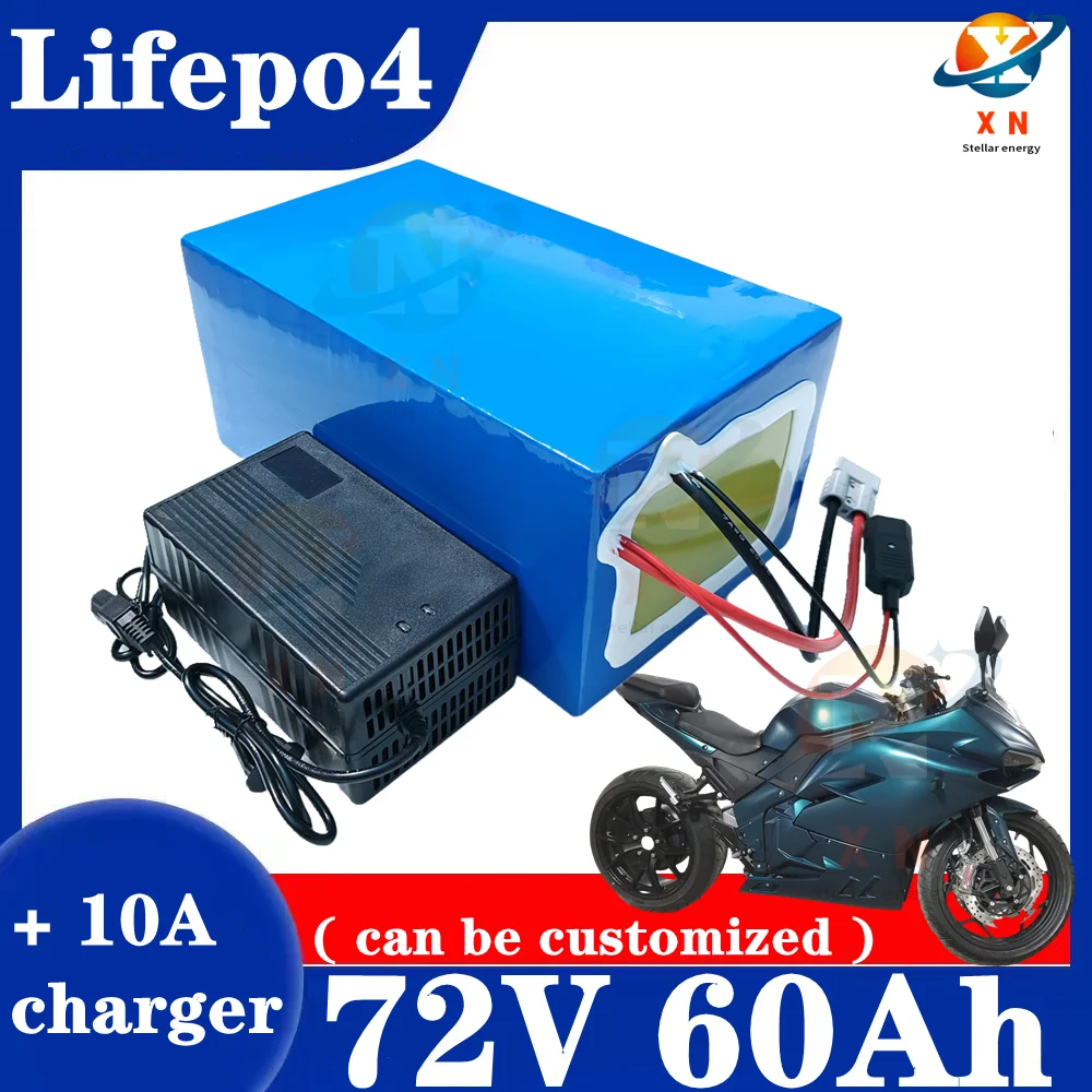 lithium 72V 60Ah lifepo4 lifepo4 battery BMS 24S 76.8V deep cycle for 5000W 3500W bike scooter Motorcycle + 10A charger