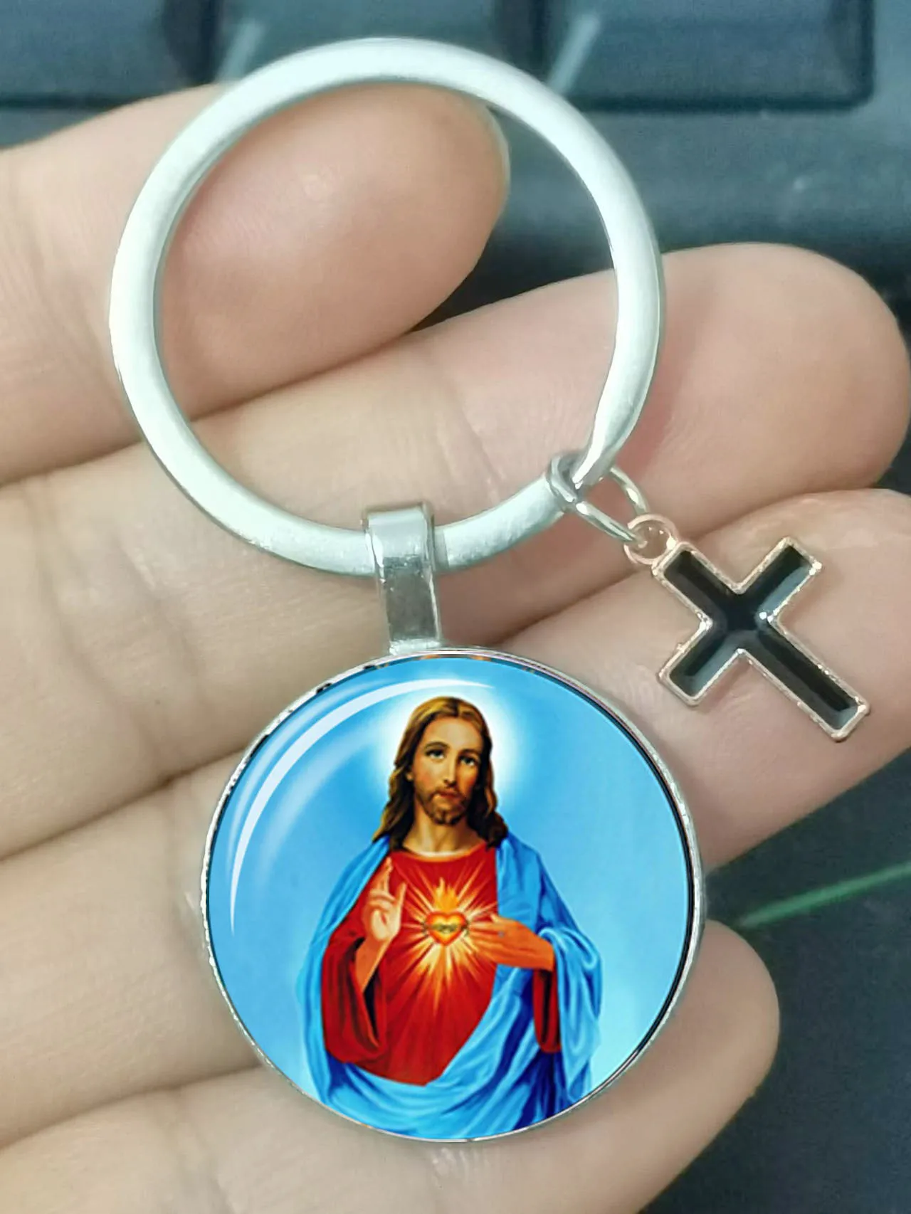 LLavero de la Virgen María, Madre de los bebés, Jesús Cristo, colgante cristiano, religión católica, joyería de vidrio, regalo para hombres y mujeres
