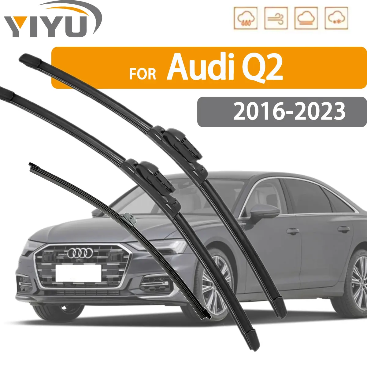 

3PCS Car Wiper For Audi Q2 2016-2023 Front Rear Wiper Blades Brushes Auto Windscreen Window Accessories