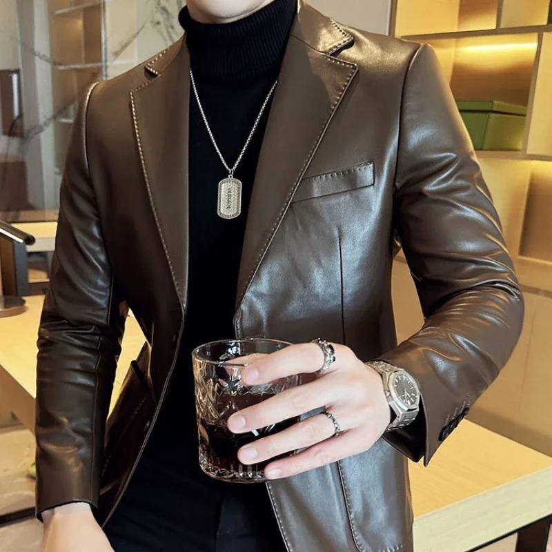 Men's 2025 New Leather Suit: Casual & Business Style, Slim Fit, Spring Autumn Fashion, Handsome & Premium