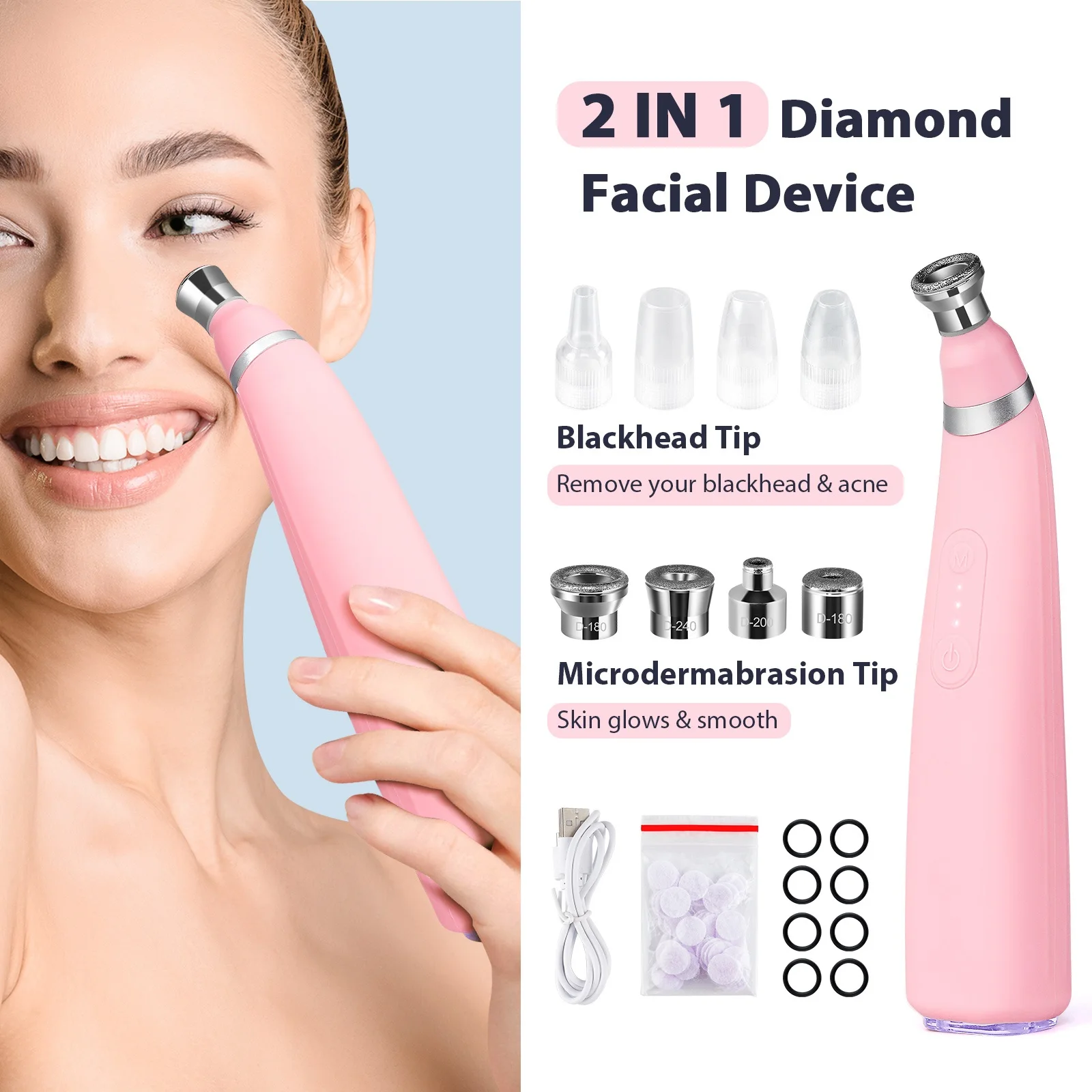 Portable Diamond Microdermabrasion Machine Facial Pore Cleaner Equipment for Skin Toning Home Facial Treatment Device