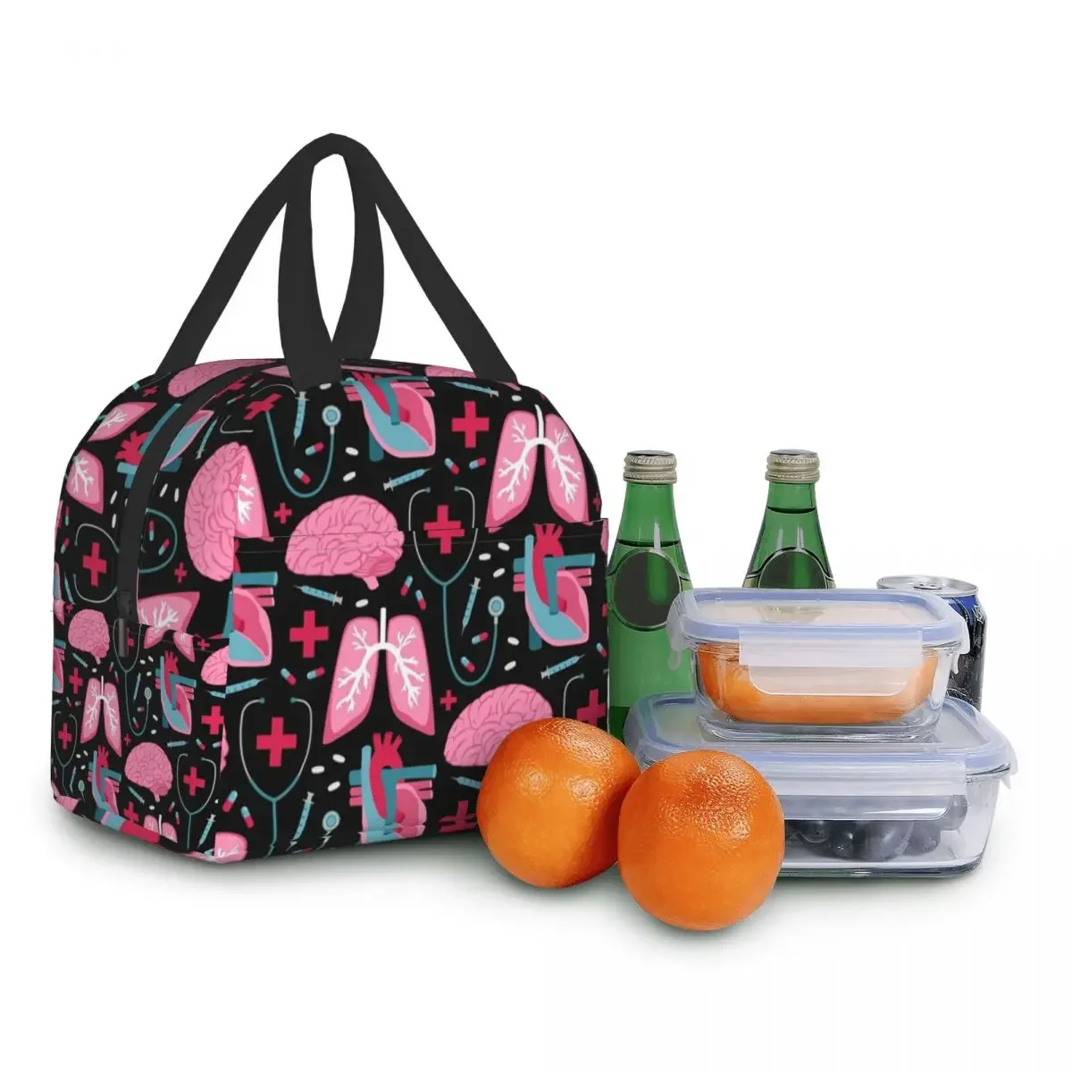 Doctors Orders Pattern Resuable Lunch Boxes for Women Leakproof Nursing Supplies Thermal Cooler Food Insulated Lunch Bag