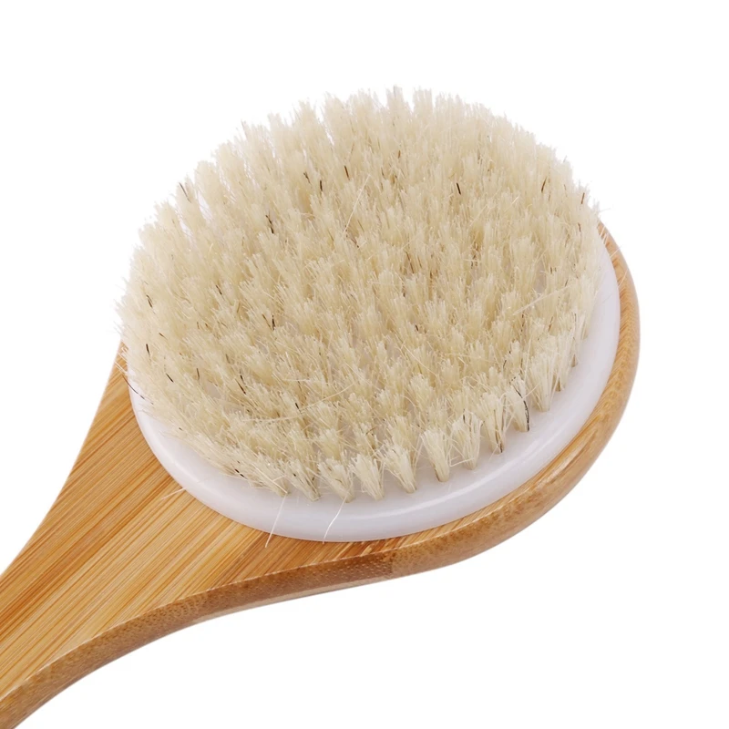 2X Dry Skin Body Brush Bath Exfoliating Brush Natural Bristles Back Scrubber With Long Wooden Handle