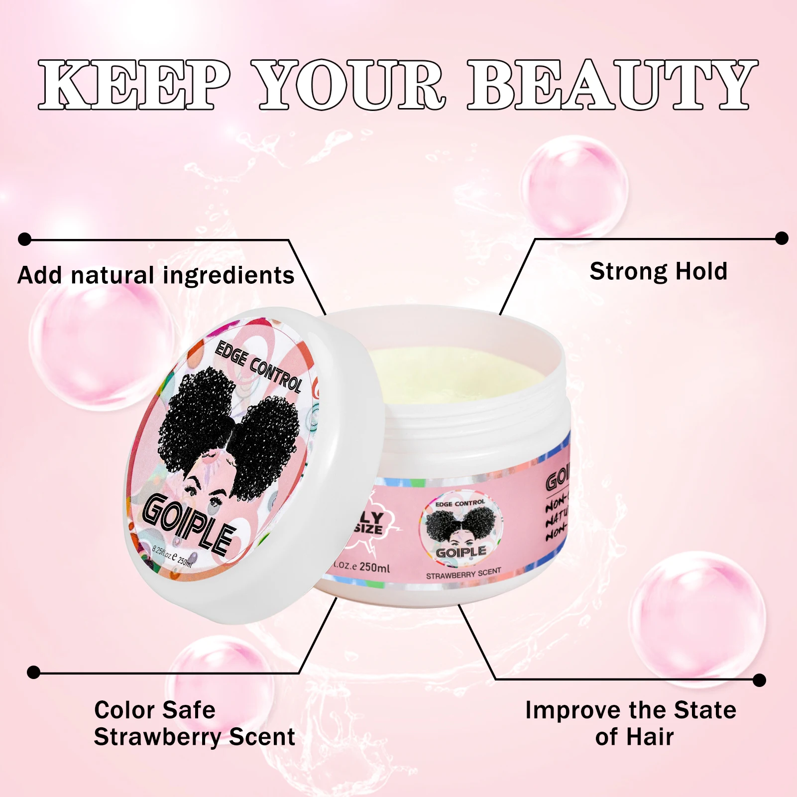 GOIPLE Natural Edge Control Wax Baby 4C Broken Hair Finishing Styling Gel for Lace Wig Black Extra Hold Wax Slick Hair Cream