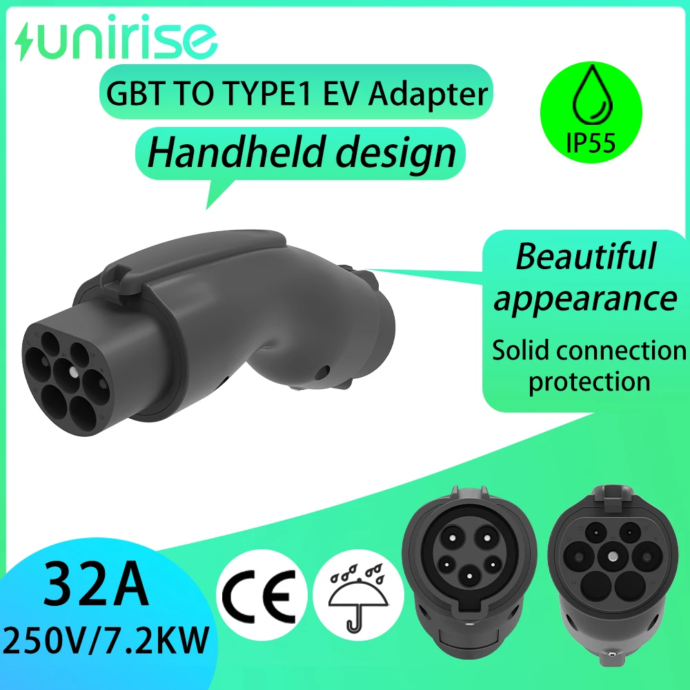 Unirise 32A GB/T a tipo 1 EV adaptador de carga 7,2 kW SAE J1772 convertidor de CA para coche eléctrico GB/T 20234 conector de carga
