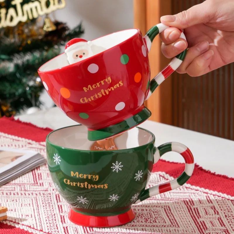 500ml Santa Claus Coffee Cup Cartoon Ceramic Table Top Mug Beautifully Embossed Breakfast Oat Drink Milk Mug Christmas Gifts
