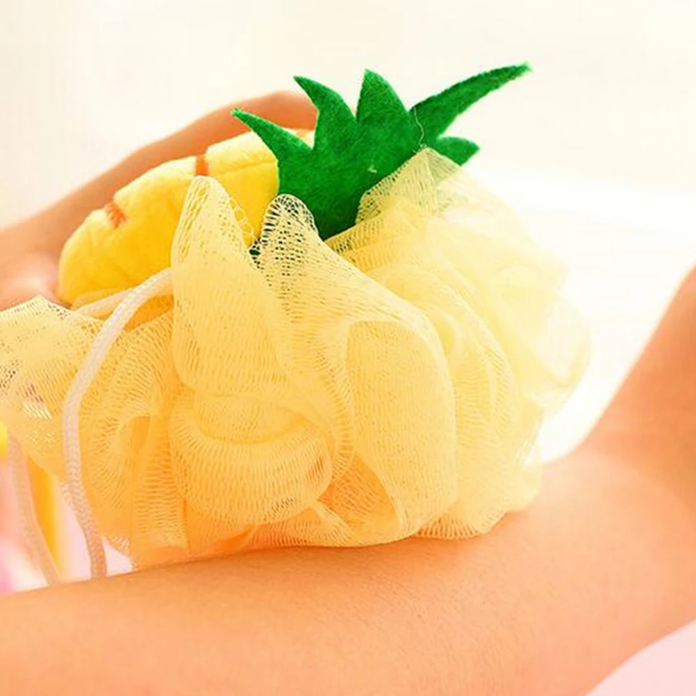 

4pcs Colors Fruit Shaped Bath Ball Mesh Sponge Mesh Pouf Shower Ball (Pineapple + watermelon + mango + strawberry)