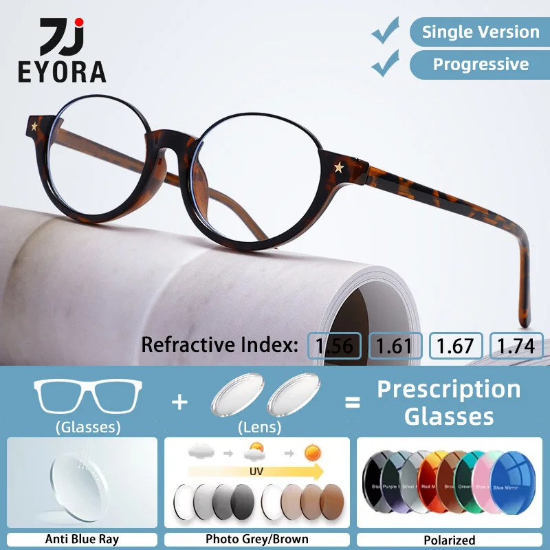 

EYORA Fashion Vintage Oval Skinny Face Reading Glasses Myopia Eyewear Hyperopia Anti Blue Light Progressive Photochromic Eyewear