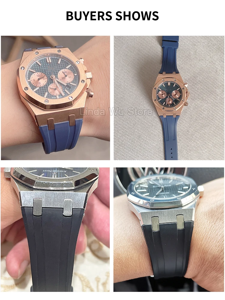 Non-Stick Gray Silicone Watchband 26mm Soft Comfortable Waterproof Sweat-Proof Strap for AP Royal Oak Offshore 15400 15202 15703
