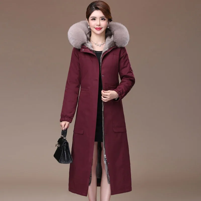 2023 New Women Winter Faux Fur Coat Below The Knees Long Overcoat Mink Fleece Removable Inner Liner Jacket Thick Hooded Outwear