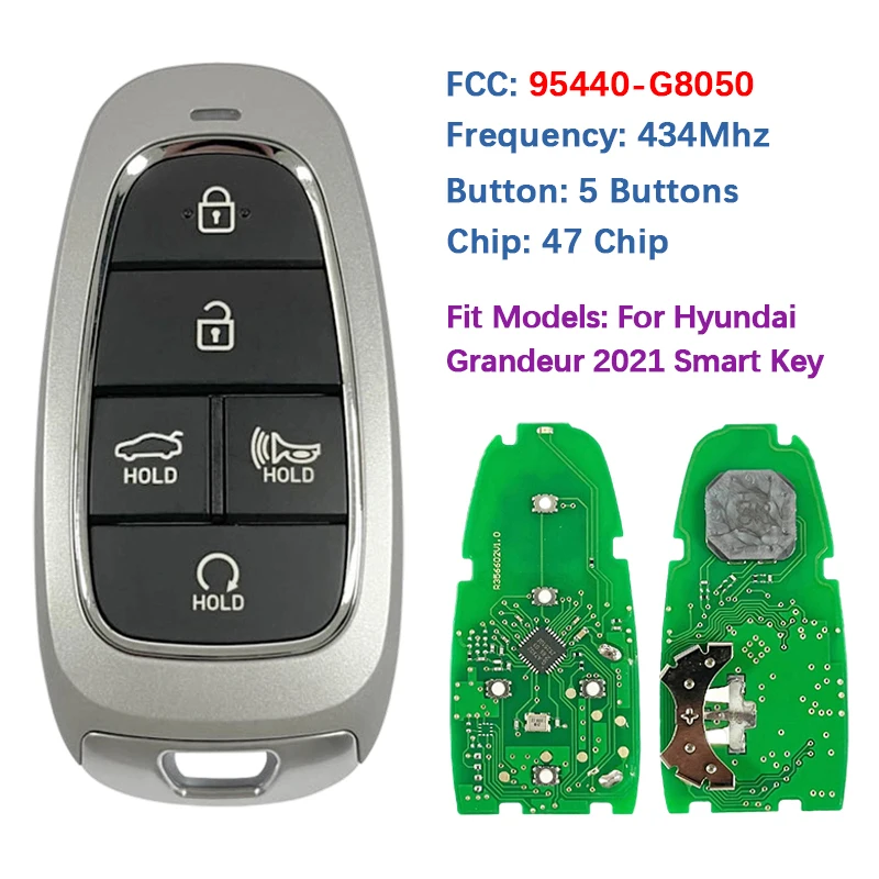 

CN020255 Aftermarket 5 Button Remote Control Remote 47 Chip 433Mhz Keyless Go FCC 95440-G8050 For Hyundai Grandeur 2022+