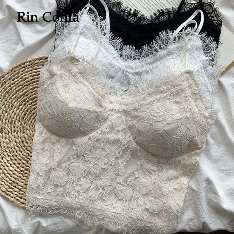 

Rin Confa New Korean Fashion Spaghetti Strap Tanks Camis Women Almighty Casual Tassels V-neck Crop Tops with Built In Bras Tops