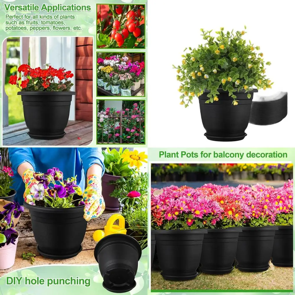 

Набор из 12 черных пластиковых горшков для растений с блюдцем, диаметр 12, идеально подходят для рассады, питомников и садоводства в помещении/на открытом воздухе