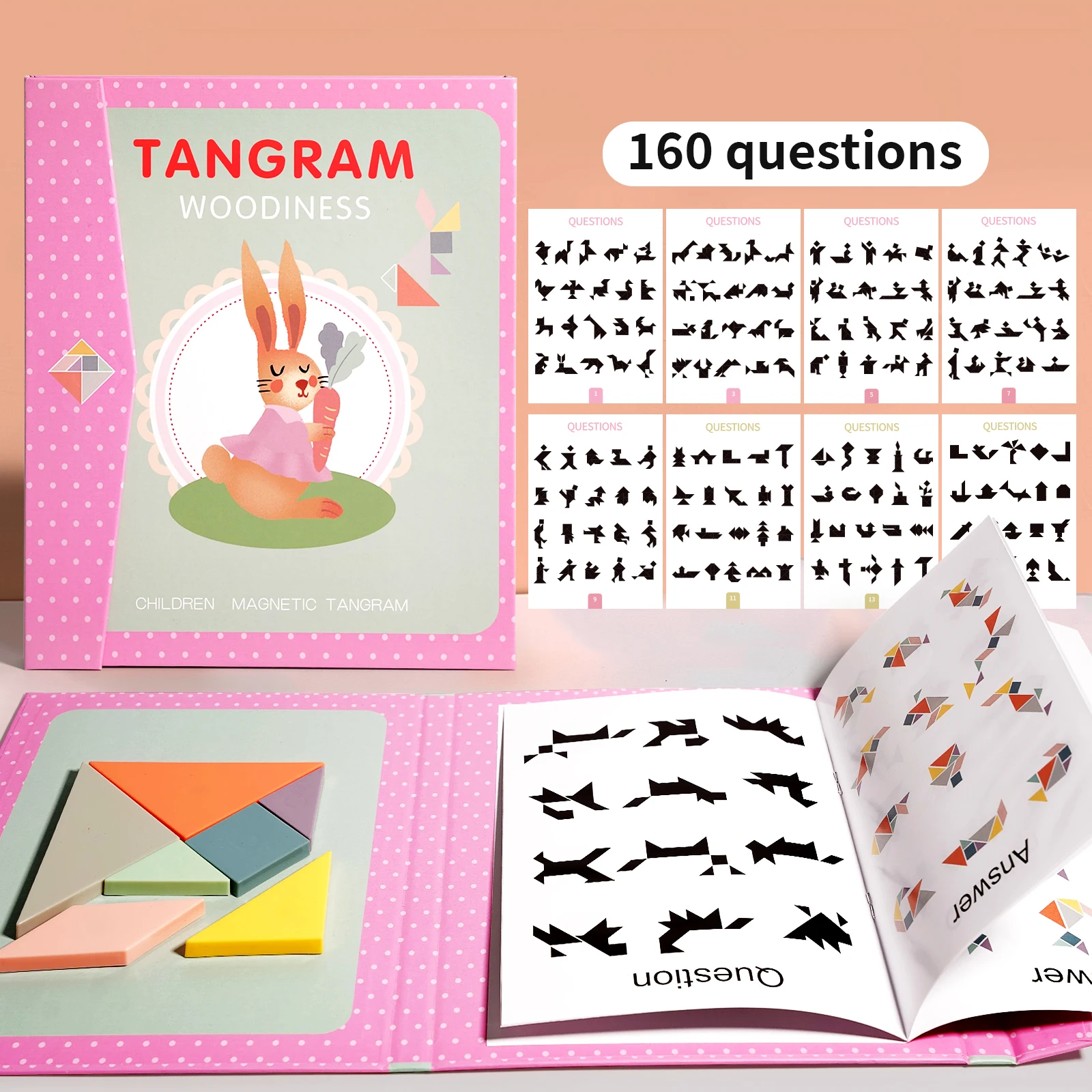 몬테소리 나무 퍼즐 자석 탱그램 퍼즐 책 교육용 장난감 어린이 학습 논리 게임 기하학적 모양 블록