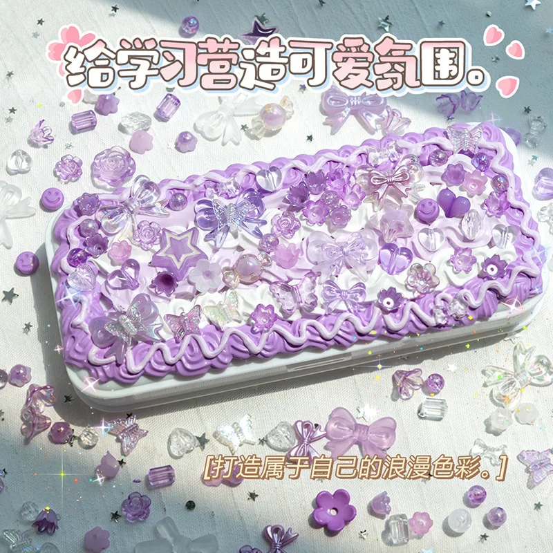 مقلمة محلية الصنع مصنوعة يدويًا من مادة الغراء الكريمي لصنع صندوق أدوات مكتبية مجموعة لطيفة ذات سعة كبيرة لطلاب المدارس الابتدائية