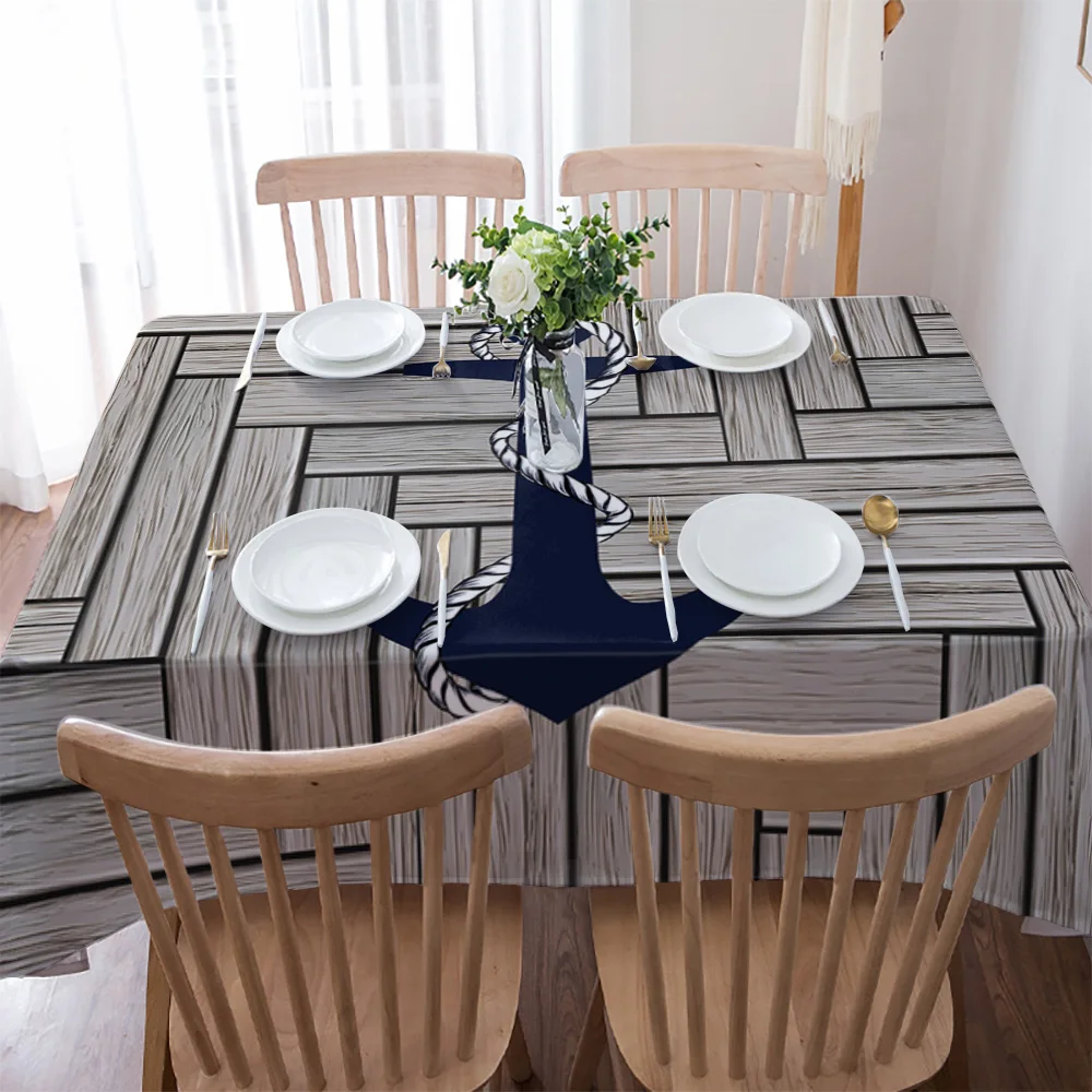 Wood Texture Marine Anchor Tablecloth Waterproof Dining Table Party Rectangular Round Tablecloth Home Textile Kitchen Decoration