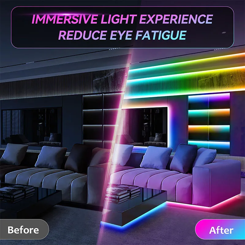 Smart RGB LED Strip SMD3535 Color Changing Light Tape Bluetooth APP Remote Music Sync Self Adhesive Design for Home Party Decor