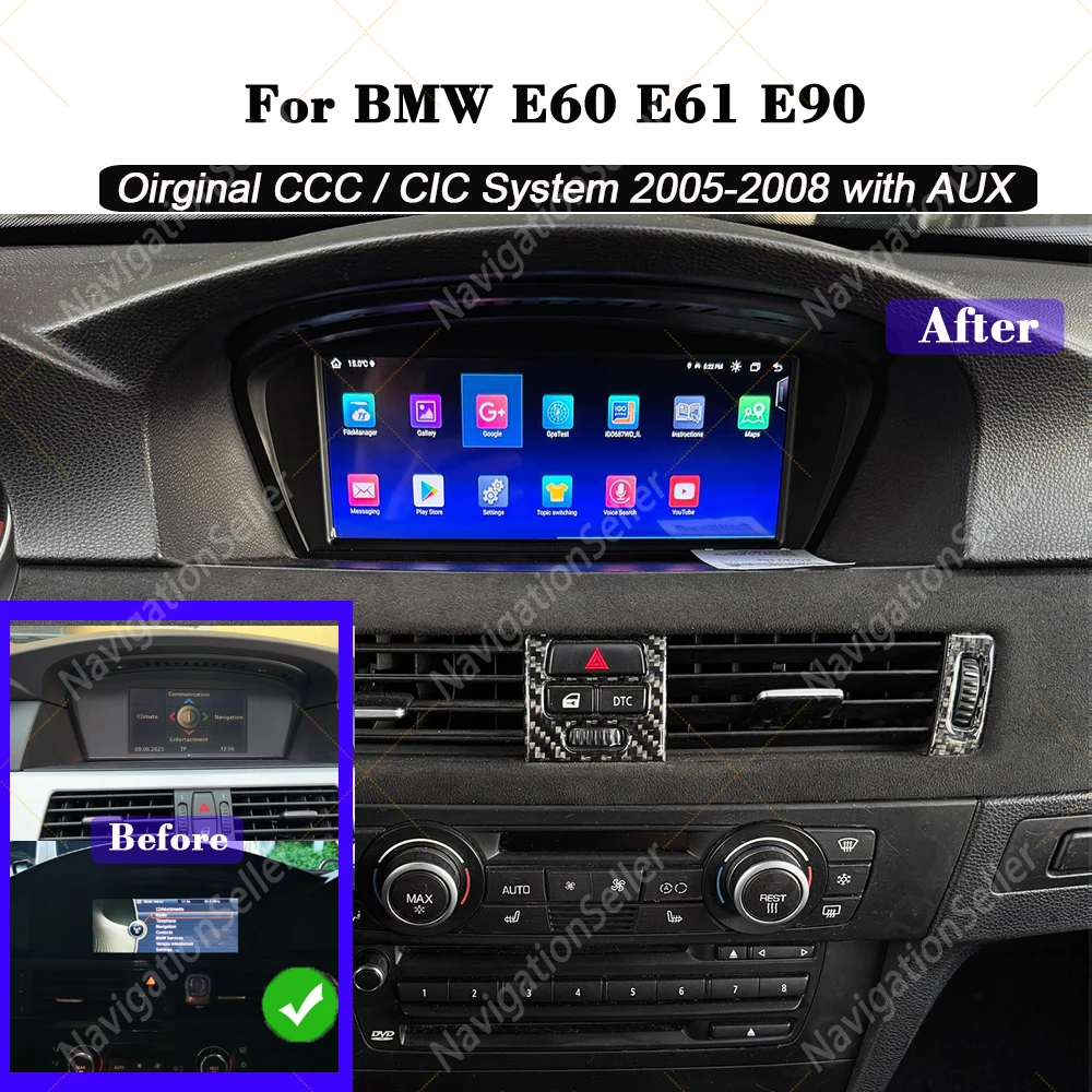 

Wireless CarPlay Android 15 Car Multimedia Radio For BMW 5 3 Series E60 E61 E62 E63 E90 E91 E92 E93 CCC CIC GPS WIFI Wired Auto