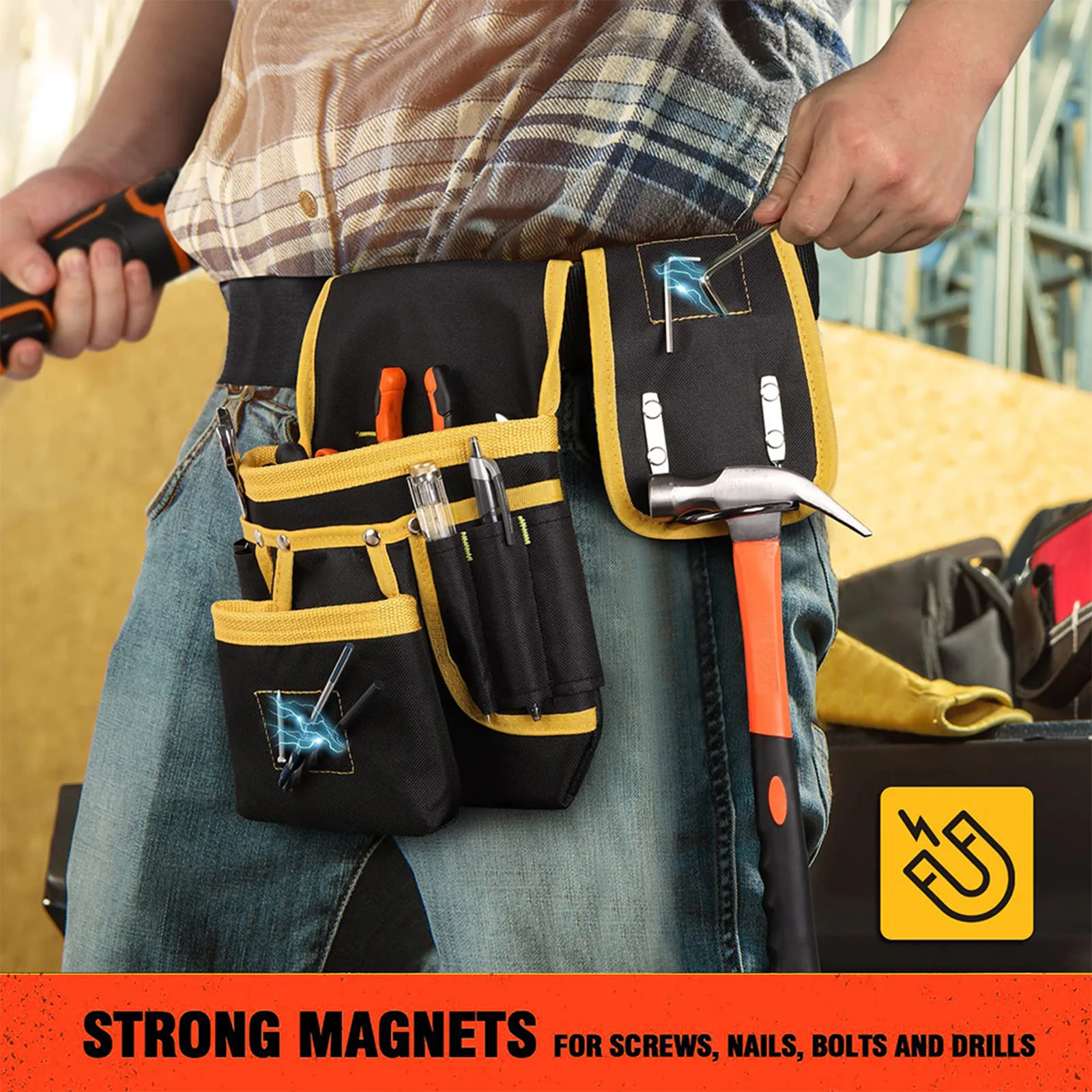 Heavy-Duty Magnetic Tool Belt With 27 Pockets Tool Bag Adjustable & Detachable Adjustable Waist Bracket Tools Bags