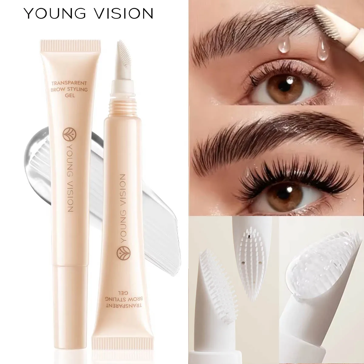 Żel do brwi YOUNG VISION 3D, wodoodporny i odporny na rozmazywanie, z silikonowym pędzelkiem, długotrwały efekt, utrzymuje się przez cały dzień, definiujący żel do brwi.