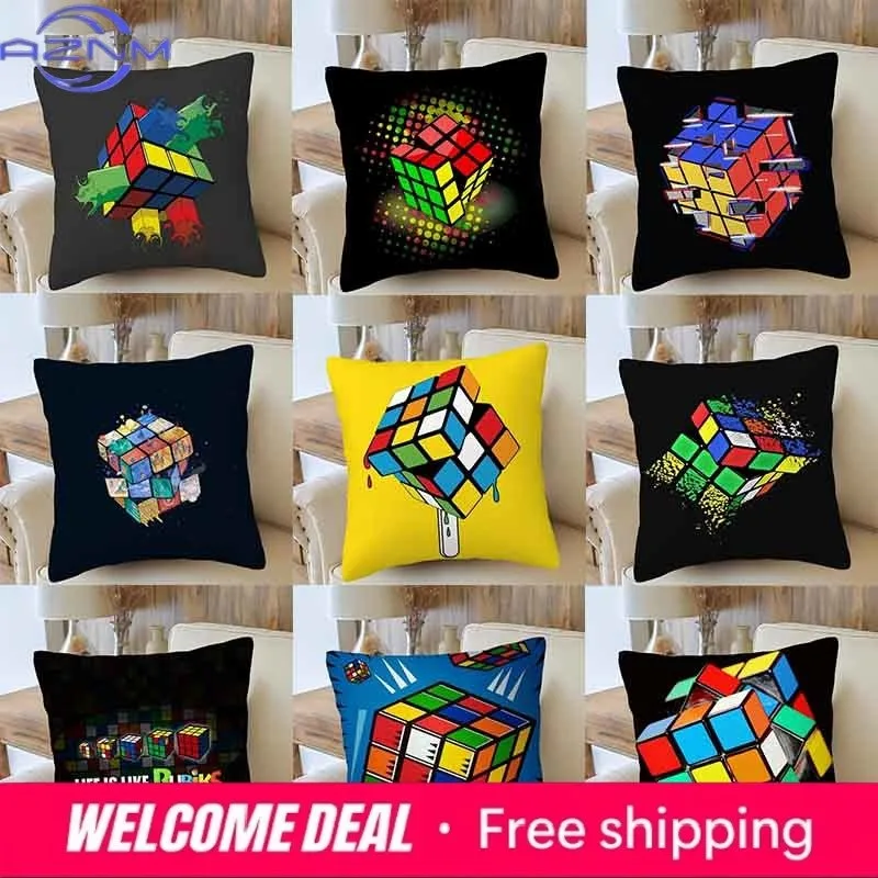 Auto- und Wohnzimmer-Sofakissenbezug Rubiks Würfel Cartoon-Muster Kissenbezug Luxuriöse Heimdekoration Kissenhülle