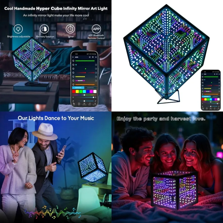

fity Mirror Hyper Cube Table Lamp, Desk Art Night Light, Color-Changg Music-Sync APP-Controlled Ambient Light for Gamg, Party,