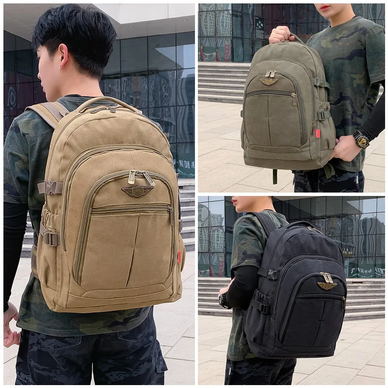 Mochila de lona gruesa de 50 litros para hombre, morral de gran capacidad para exteriores, resistente al desgaste, de viaje