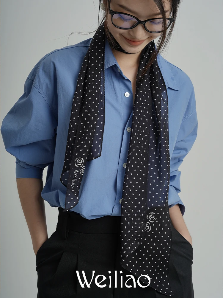 

Weiliao Silk Scarf with Wide Sash Polka Dot Chiffon Lightweight Multifunctional Black White Autumn Style Fashion Accessory