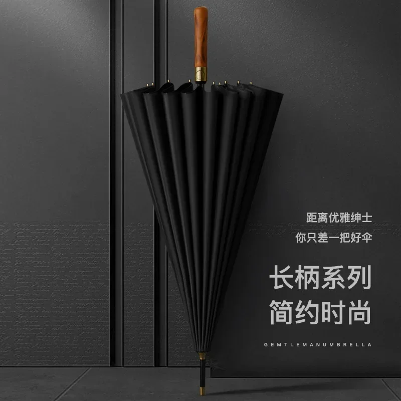 

Umbrella automatic large double 16-bone solid wood handle men's umbrella retro thick long handle umbrella