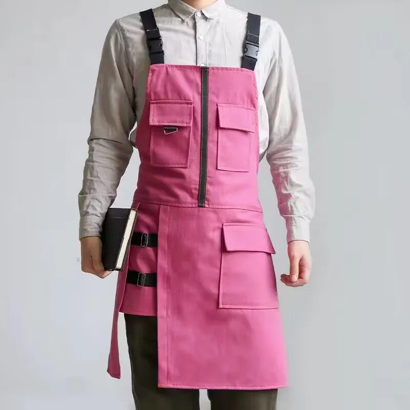 Fashion Apron Kitchen Restaurant Barber Bakery Cake Shop Canvas Overalls Flower Shop Black White Man Woman Multifunction Apron