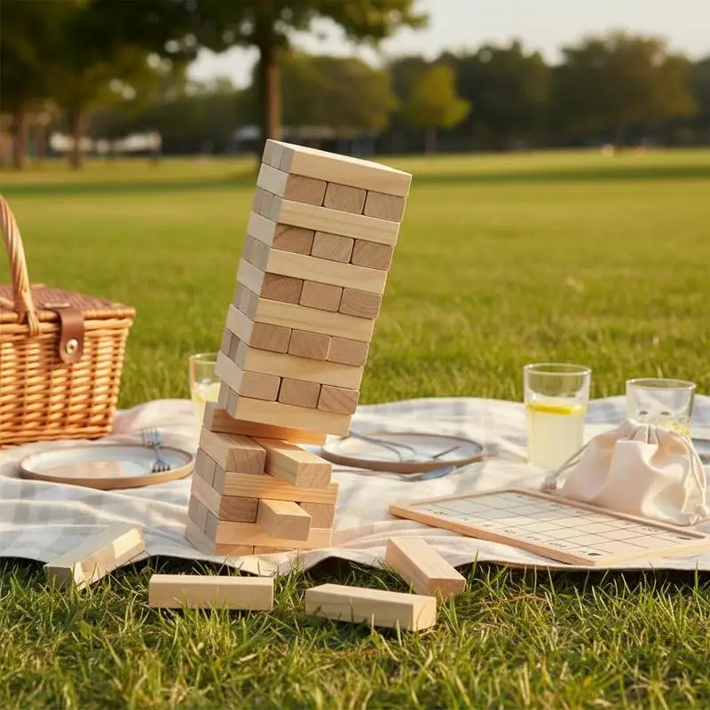 

Free Shipping-Pine Wood Stacking Blocks 54 PCS Medium For Family Gathering Backyard Party Picnic, Indoor Outdoor Yard Game Class