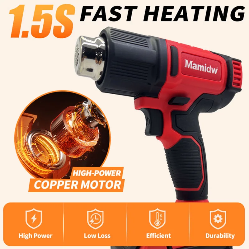 550°C Temperature Control Heat Gun Cordless Handheld Hot Air Gun LED Display Soldering Thermal Blower For 18v Battery, No Batter