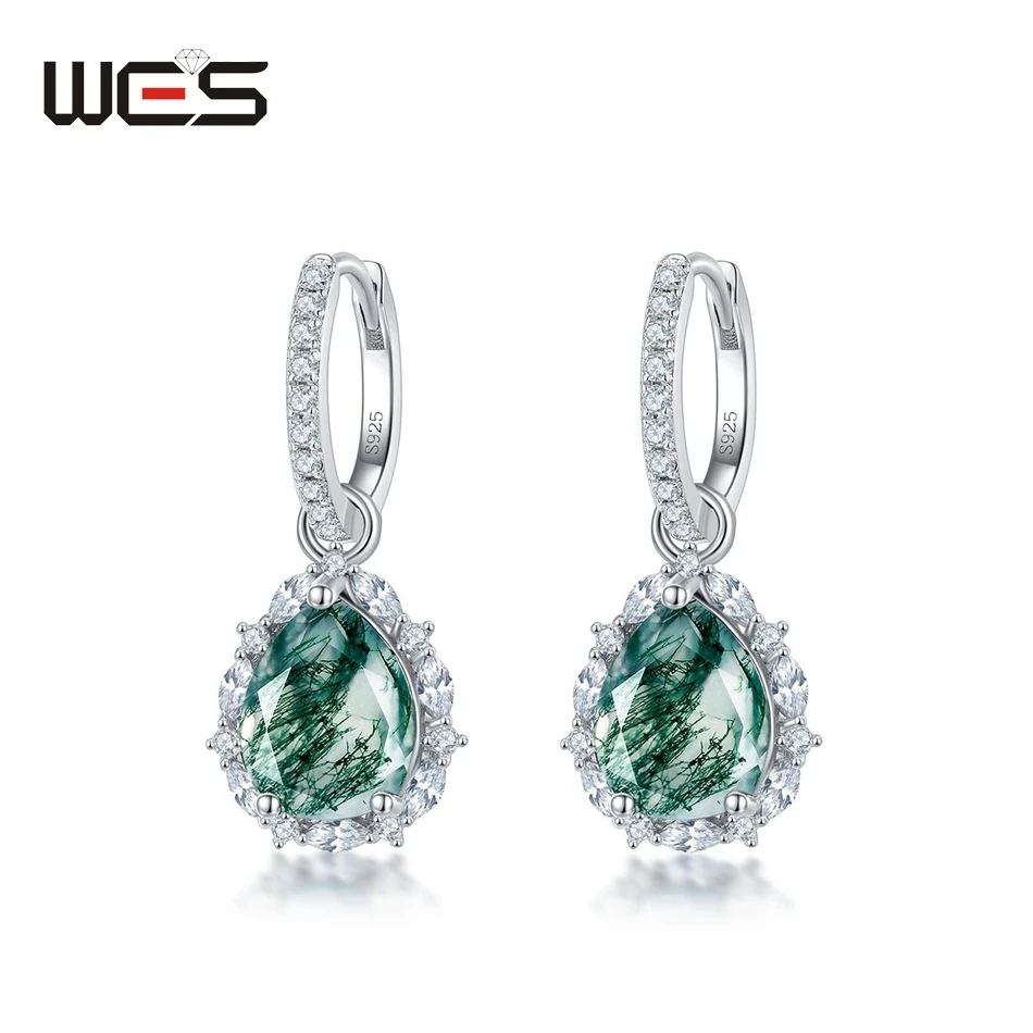 WES 925 srebro naturalny 8*10mm mech agat kolczyki dla kobiety Fine Jewelry rocznica prezenty na przyjęcie bożonarodzeniowe certyfikowane