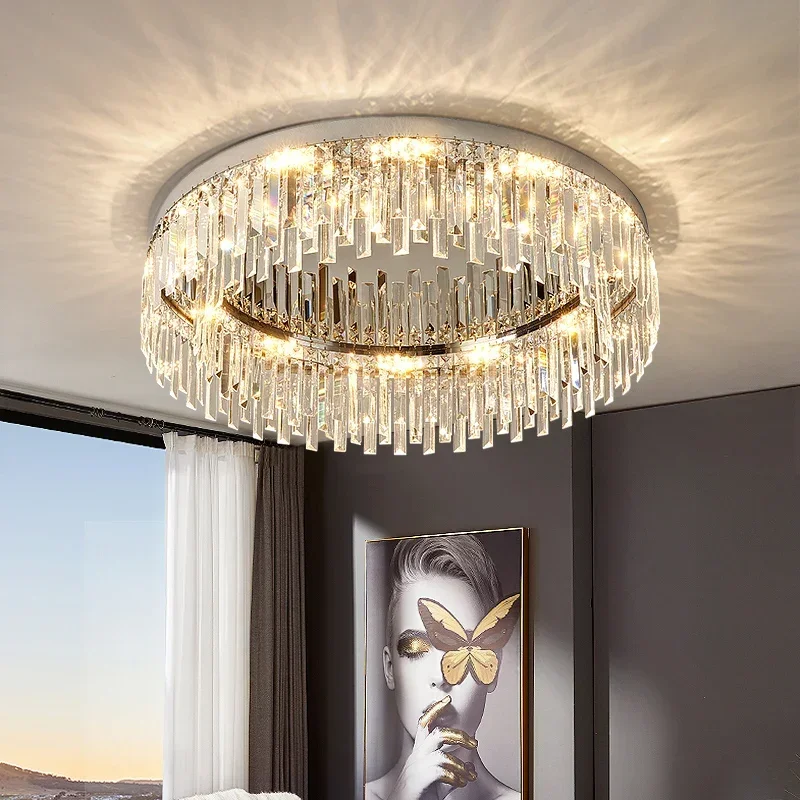 

Modern Luxury Crystal K9 Modest Ceiling Lamps for Room Circular Round Dining Table Led Lights Bedroom Chandeliers Home-appliance