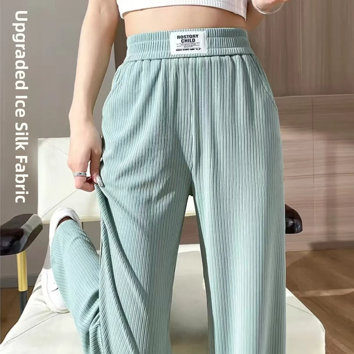 Pantalon de sport décontracté respirant en soie glacée, coupe ample, pantalon long sec Qui, pantalon à jambes droites pour femmes à Guangzhou et Zheng...