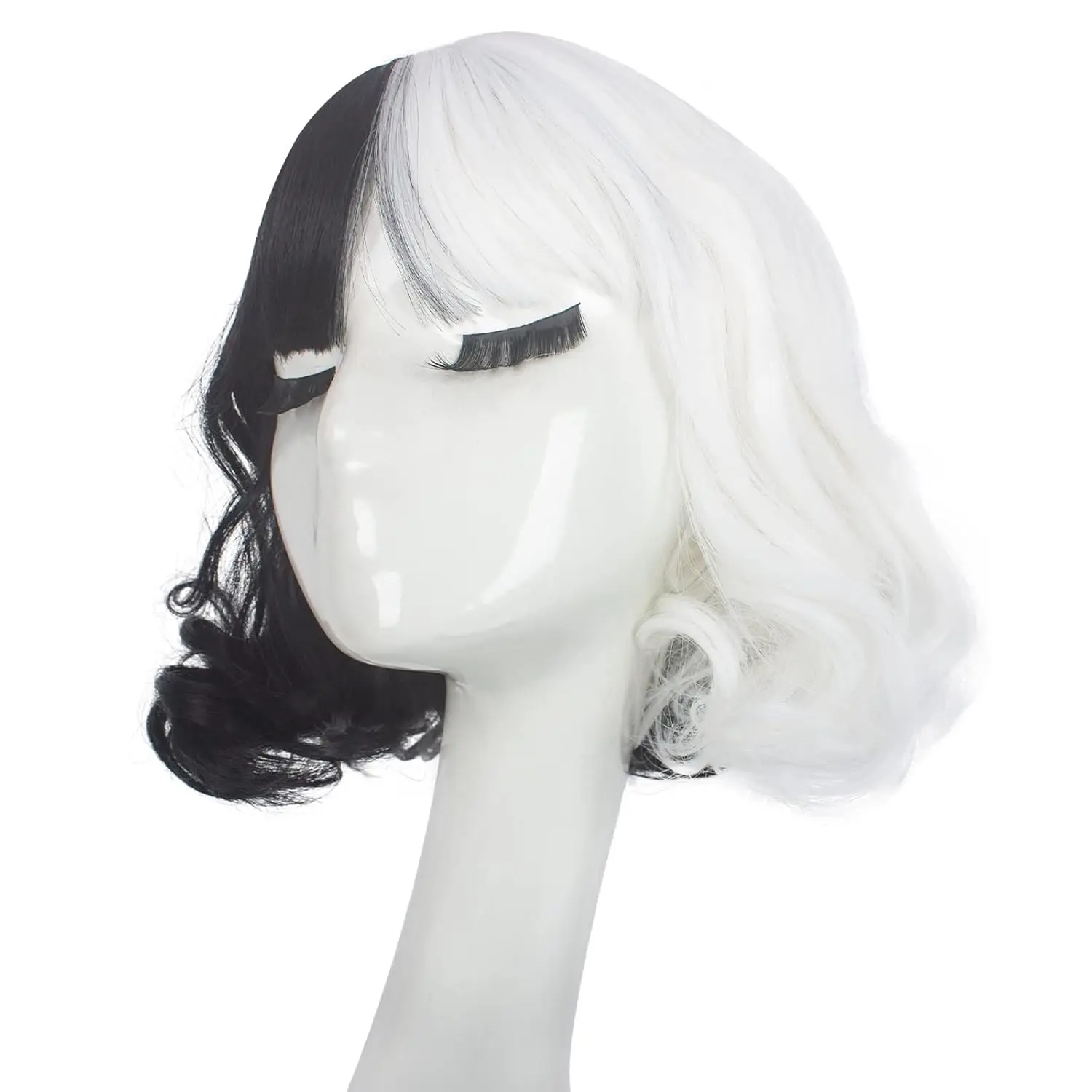 أنيمي تأثيري الباروكات طويلة قصيرة متموجة أبيض وأسود شعر مستعار للنساء تأثيري هالوين زي حزب الباروكات للنساء الفتيات #1