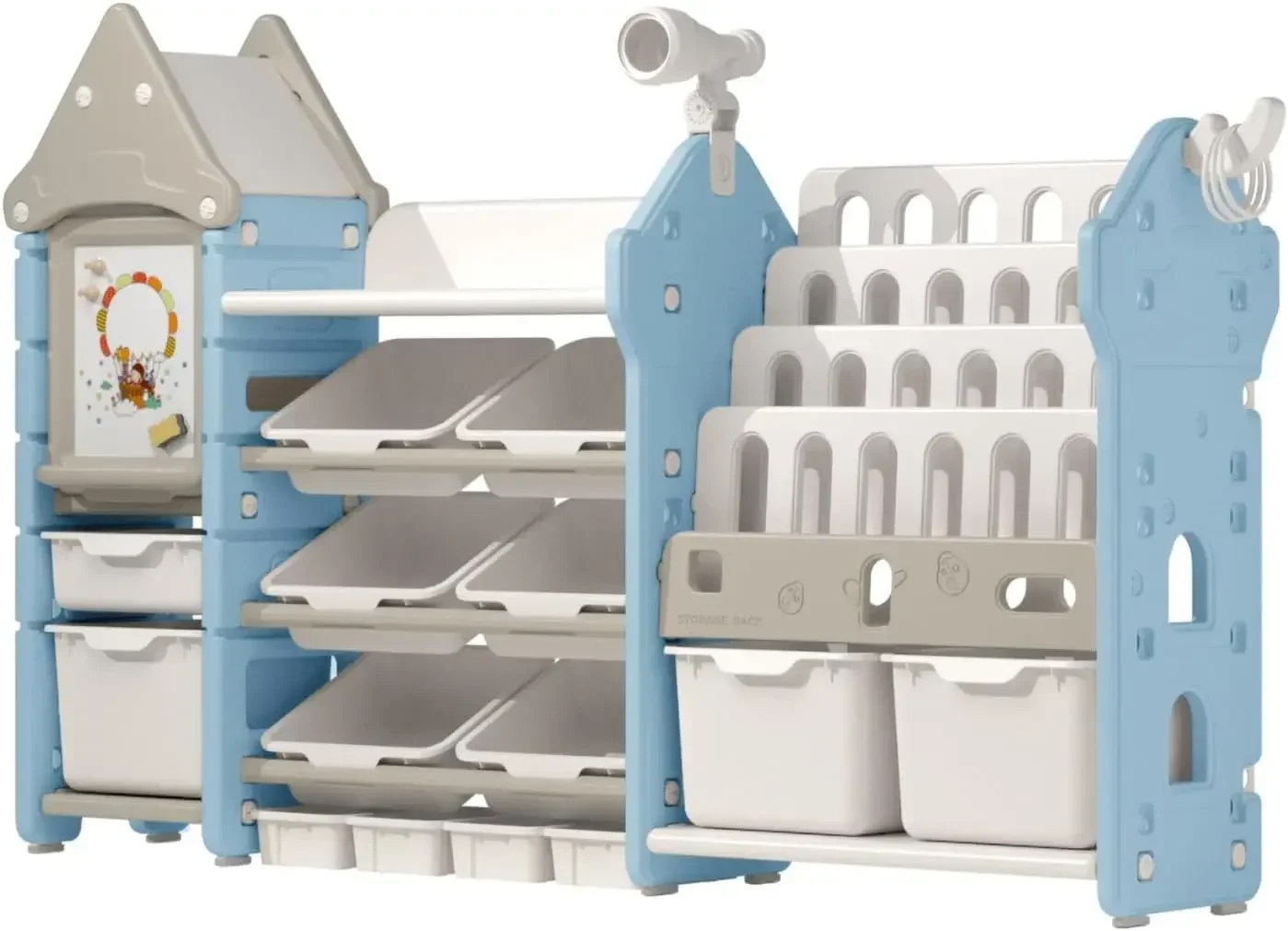 Kids Toy Storage Organizer Bookshelf Bin Playroom Organizer Bookcase Hdpe Toddler Storage Shelf Drawing Board Nursery Bedroom Pl