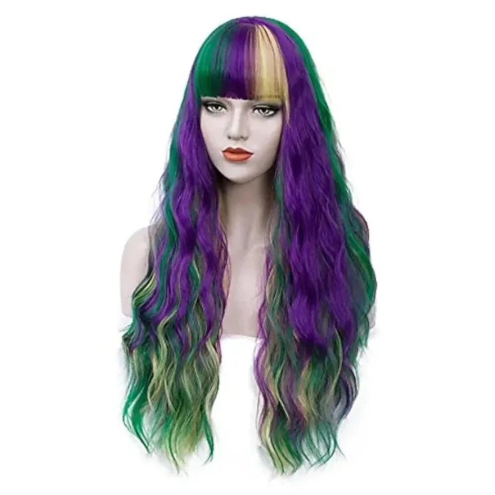 Fashion Headwear Colorful Splicing Long Curly Hair Birthday Party Headwear Synthetic Wig Women's Small Wave Gradient Wig Set