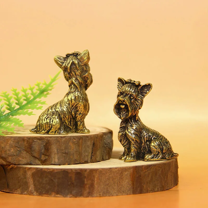 Solid Brass Schnauzer Small Statue Desktop Ornaments Vintage Animal Dog Figurines Models Home Decorations Crafts Accessories