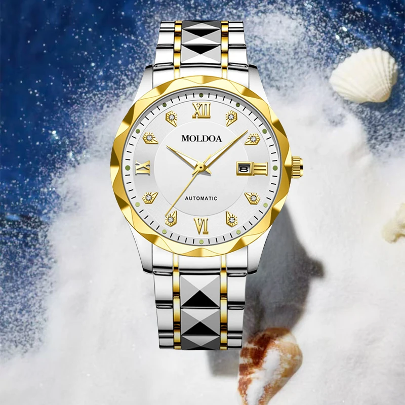 

Мужские стильные минималистичные кварцевые часы с датой и золотым стальным ремешком