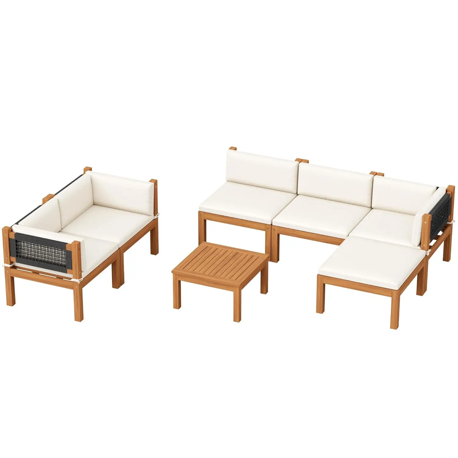 

Комплект из 7 предметов: секционный диван из акации с кофейным столиком, устойчивый к погодным условиям, для балкона, веранды, сада, на заказ