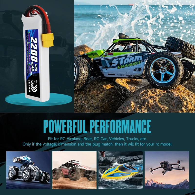VSVAW 7.4V 2200mah 2S Drone Lipo Battery XT60 T Deans XT30 JST RC Parts 50C For FT012 Racing Boat Car Airplane Copter FPV Drone
